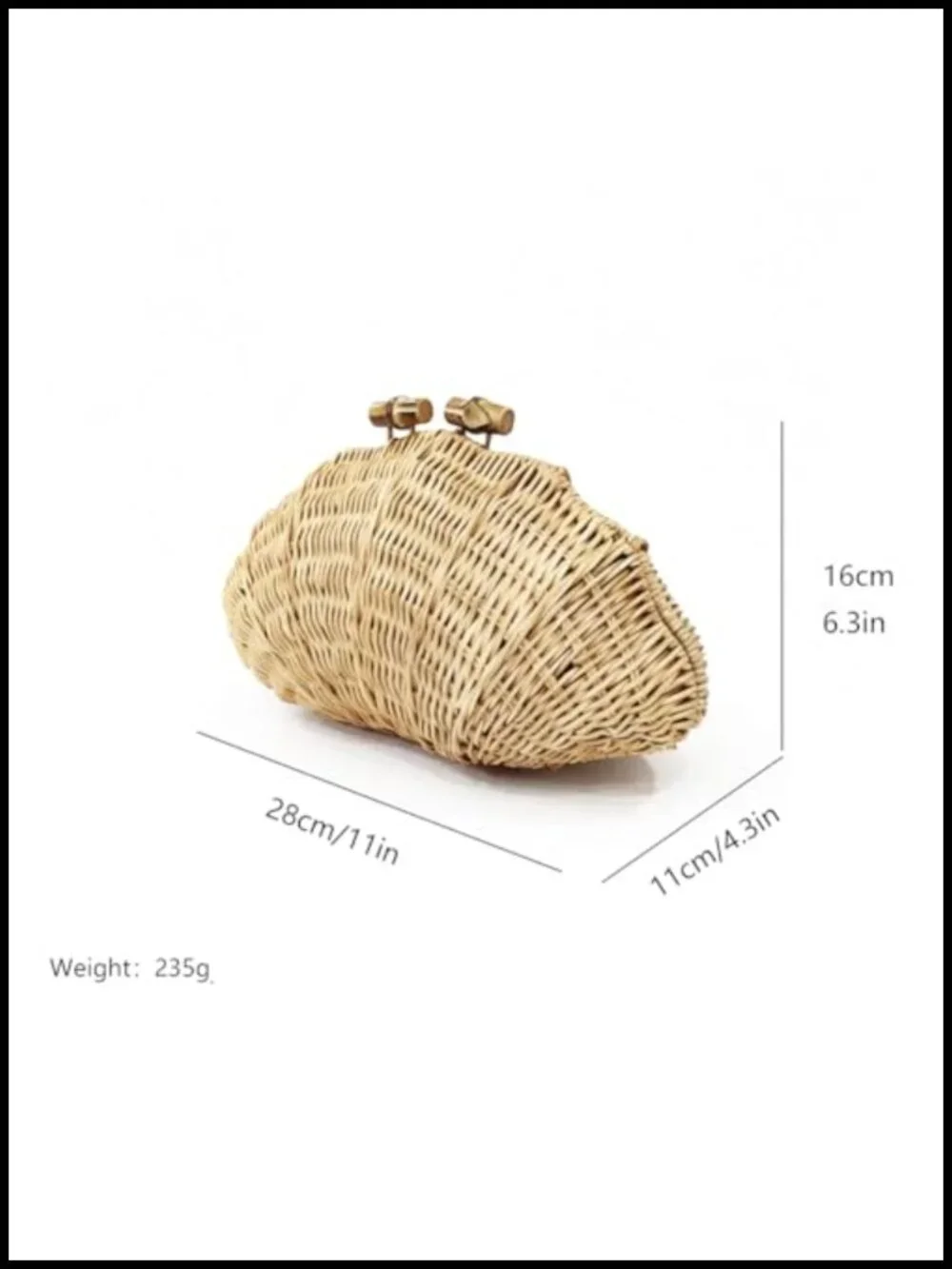 Handwoven Rattan Clutch Purse Women Summer Beach Straw Bag Shell Shape Magnetic